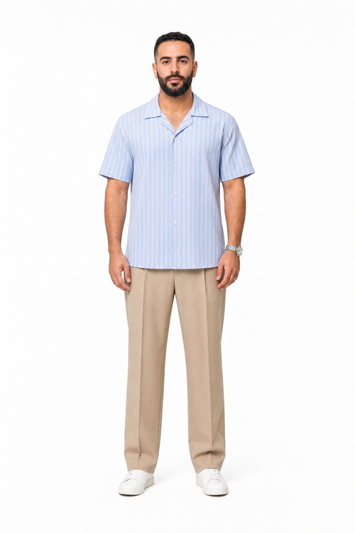 Camp Collar Striped Shirt - Blue