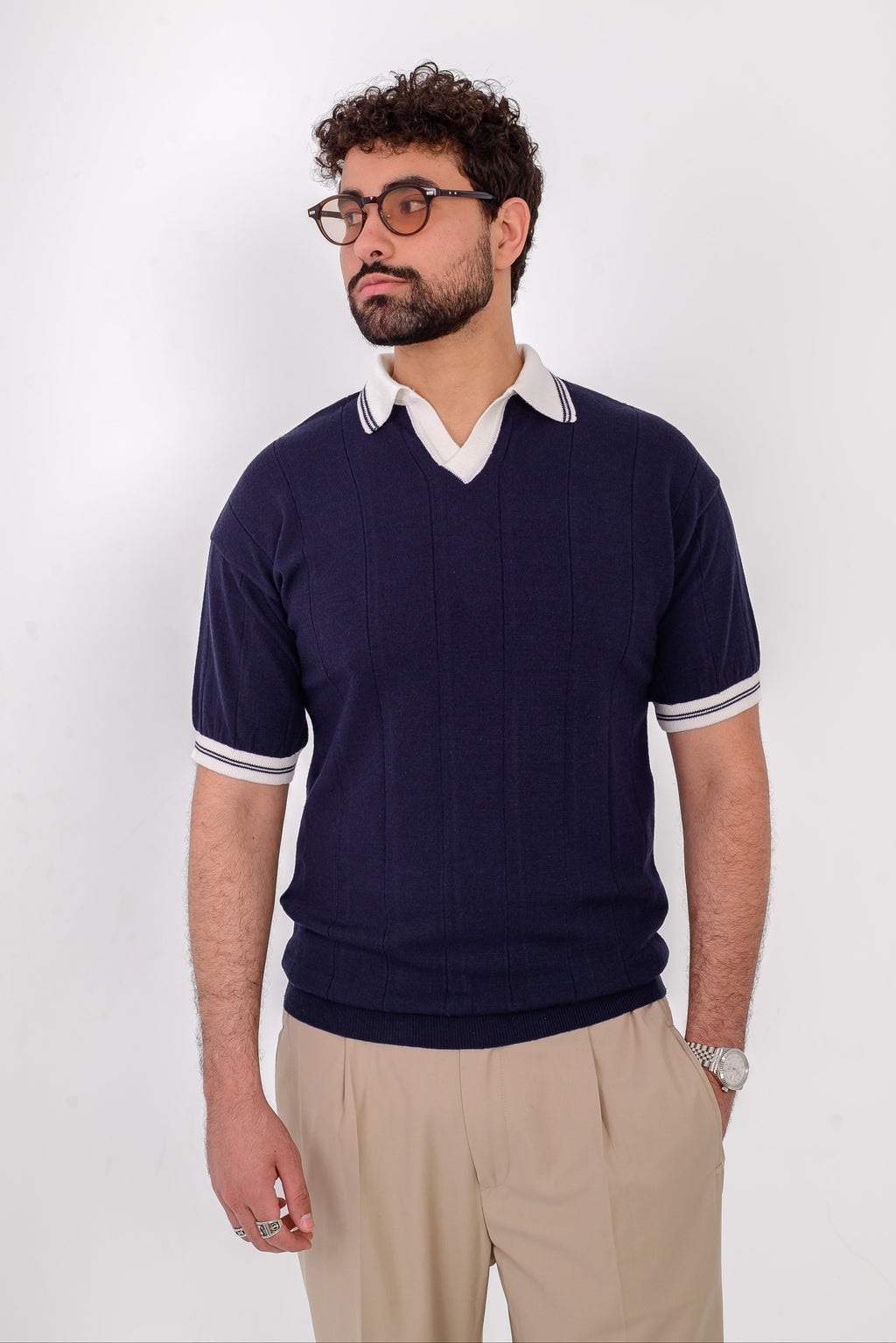 Knit Striped T-Shirt – Navy