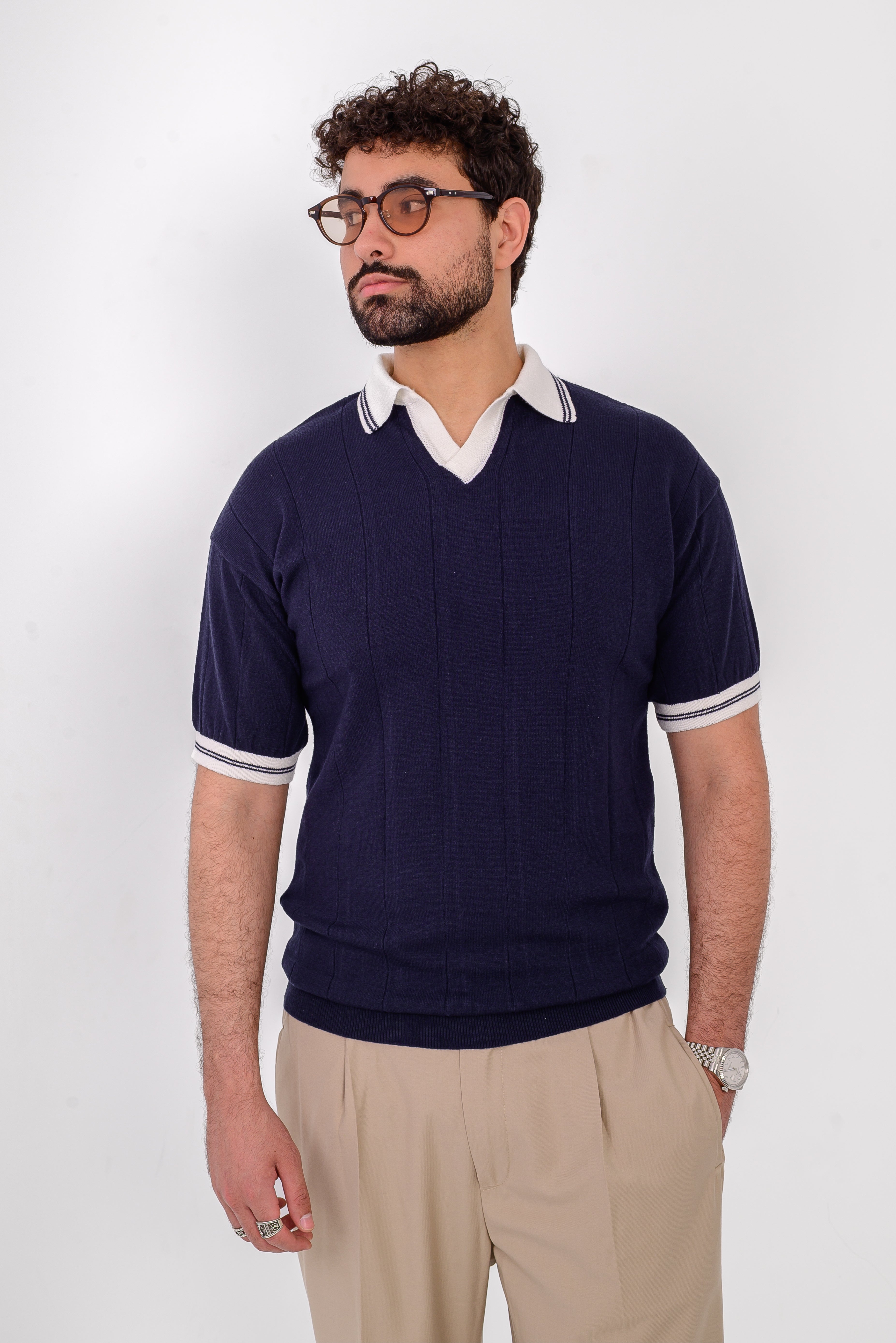 Knit Striped T-Shirt – Navy