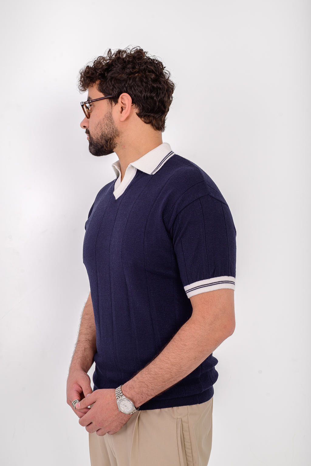 Knit Striped T-Shirt – Navy