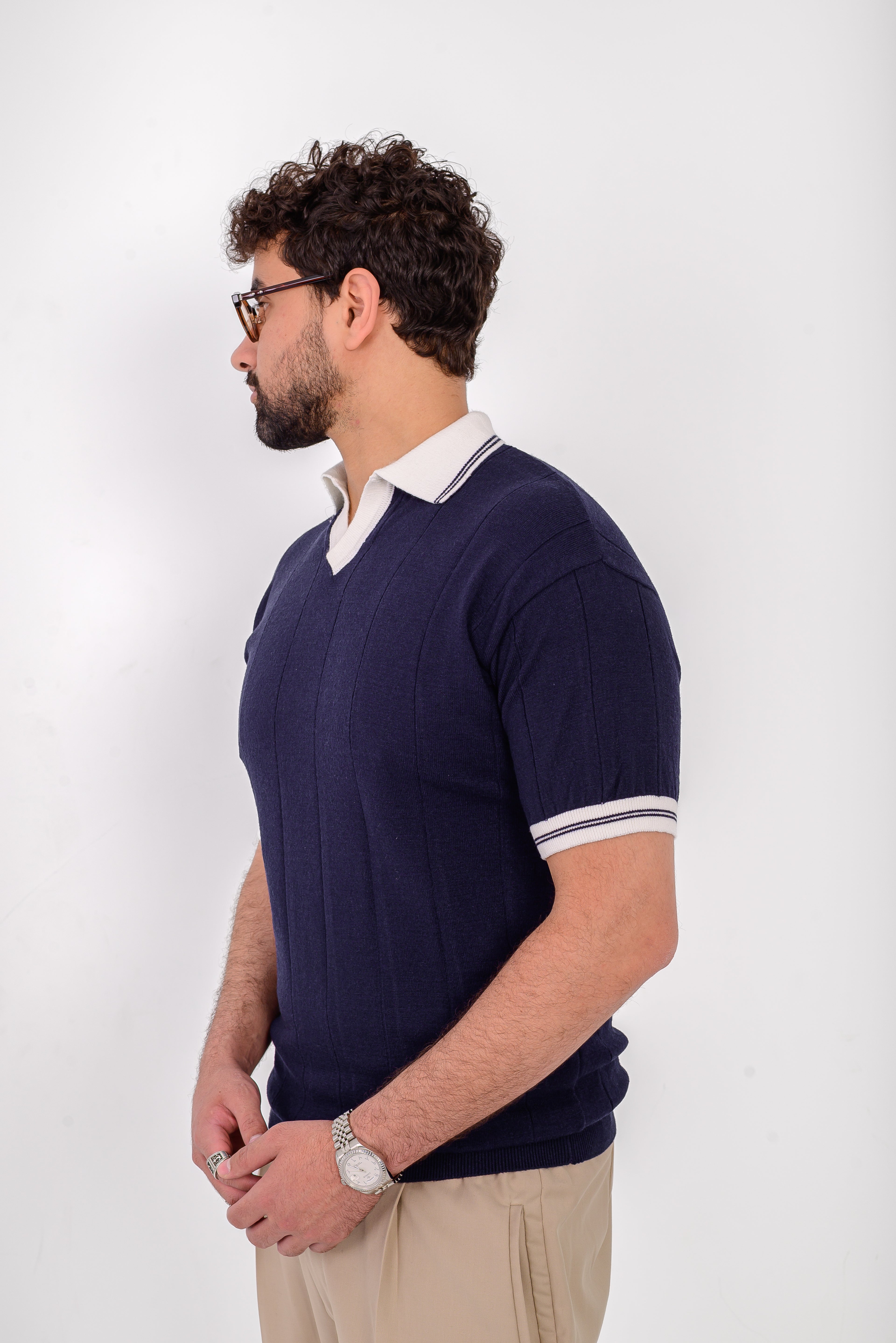 Knit Striped T-Shirt – Navy
