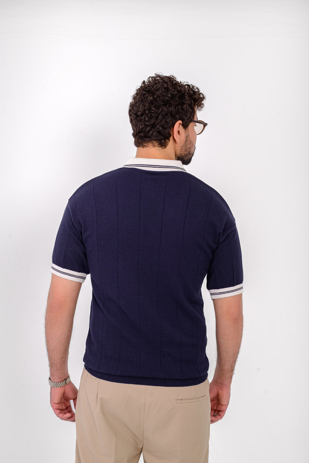 Knit Striped T-Shirt – Navy