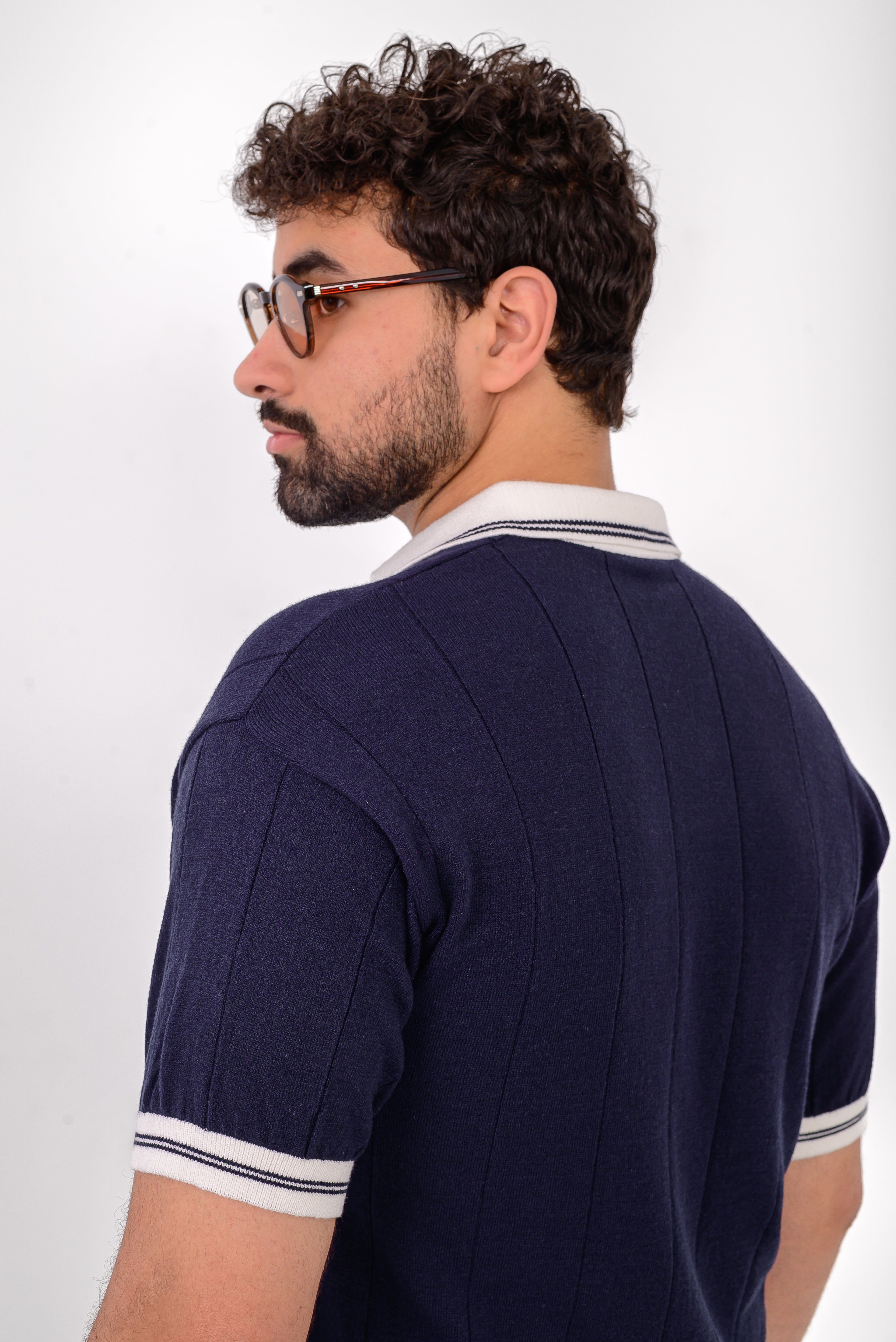 Knit Striped T-Shirt – Navy