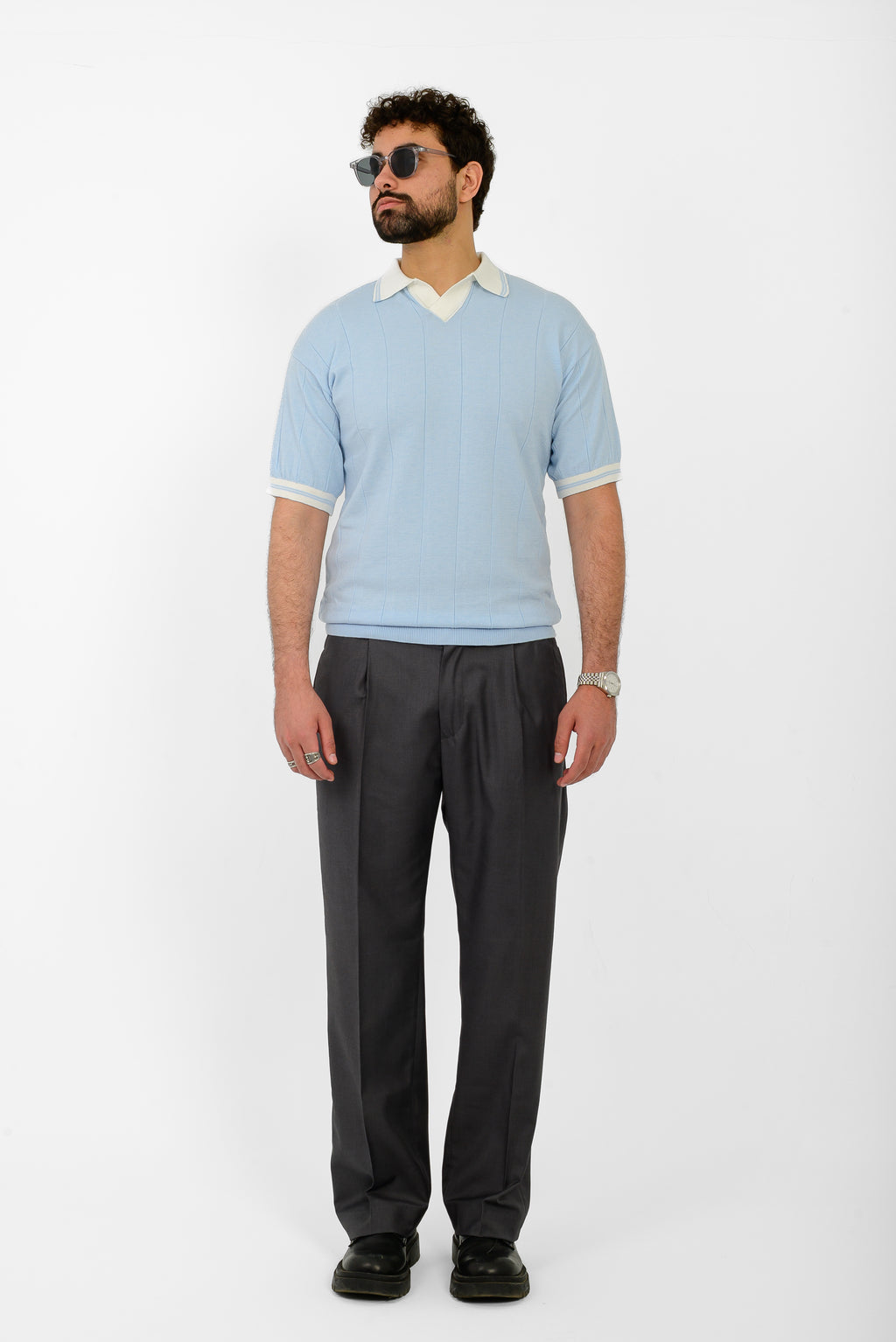 Knit Striped T-Shirt – Sky Blue