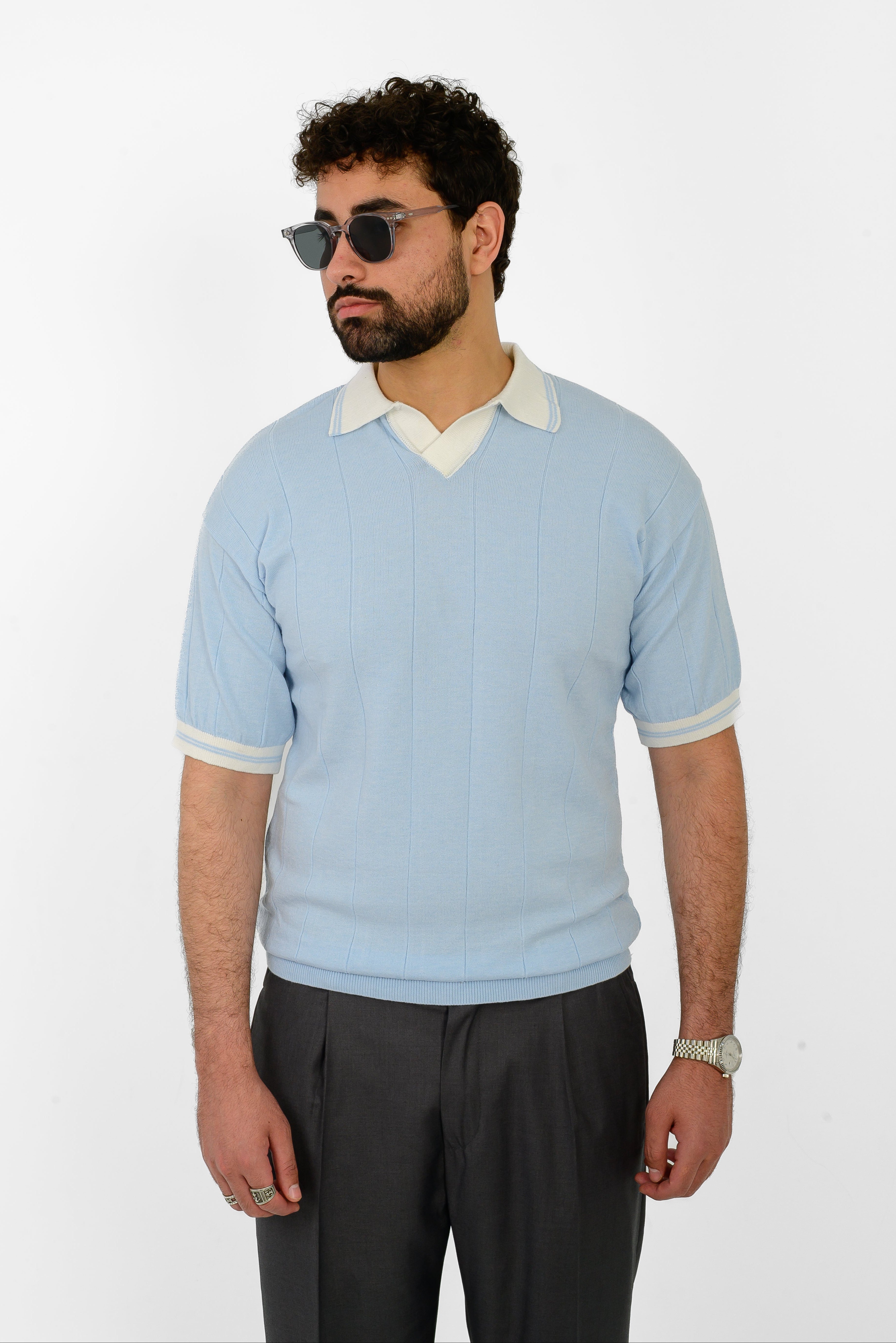 Knit Striped T-Shirt – Sky Blue
