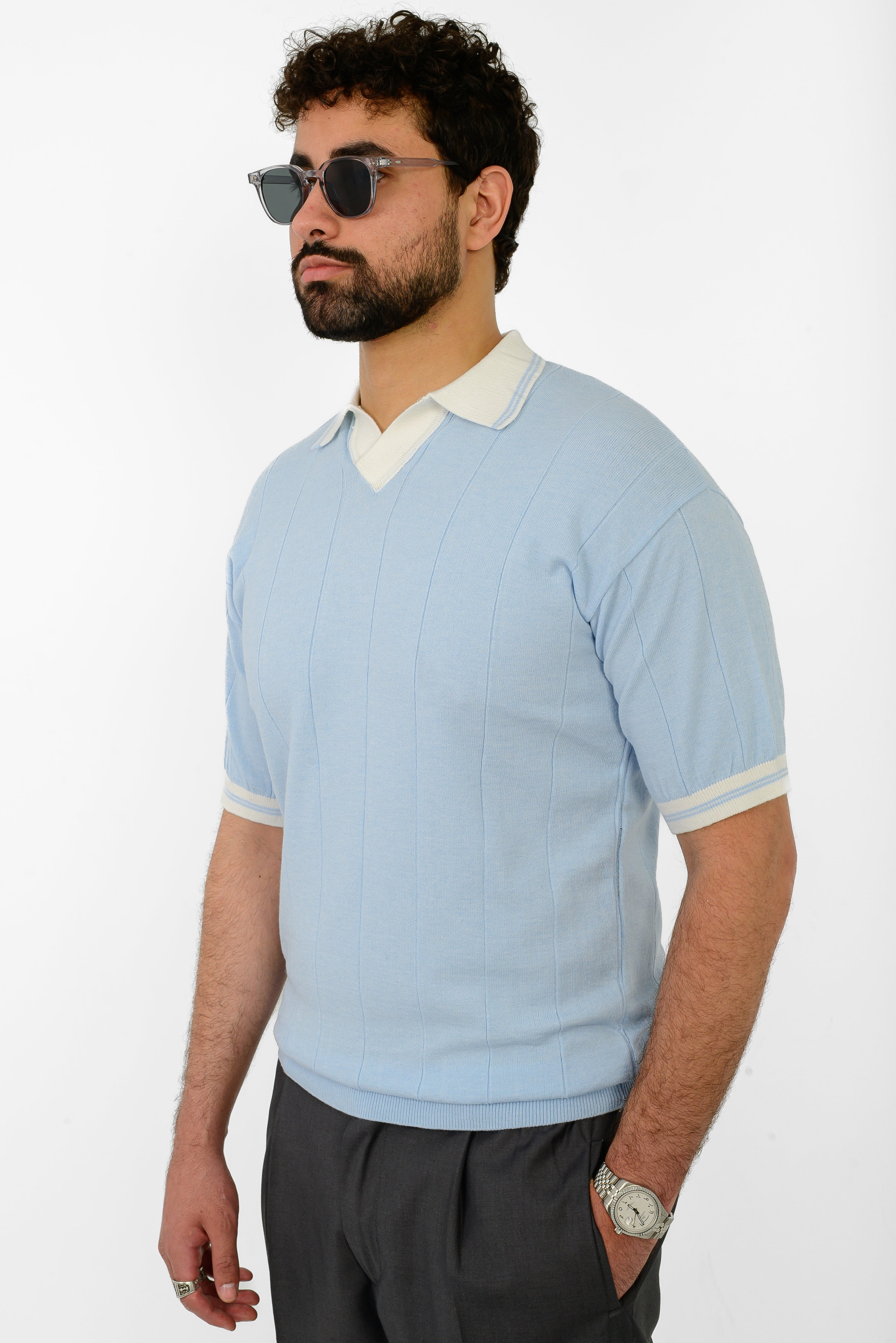 Knit Striped T-Shirt – Sky Blue
