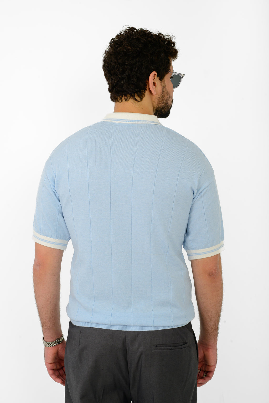 Knit Striped T-Shirt – Sky Blue