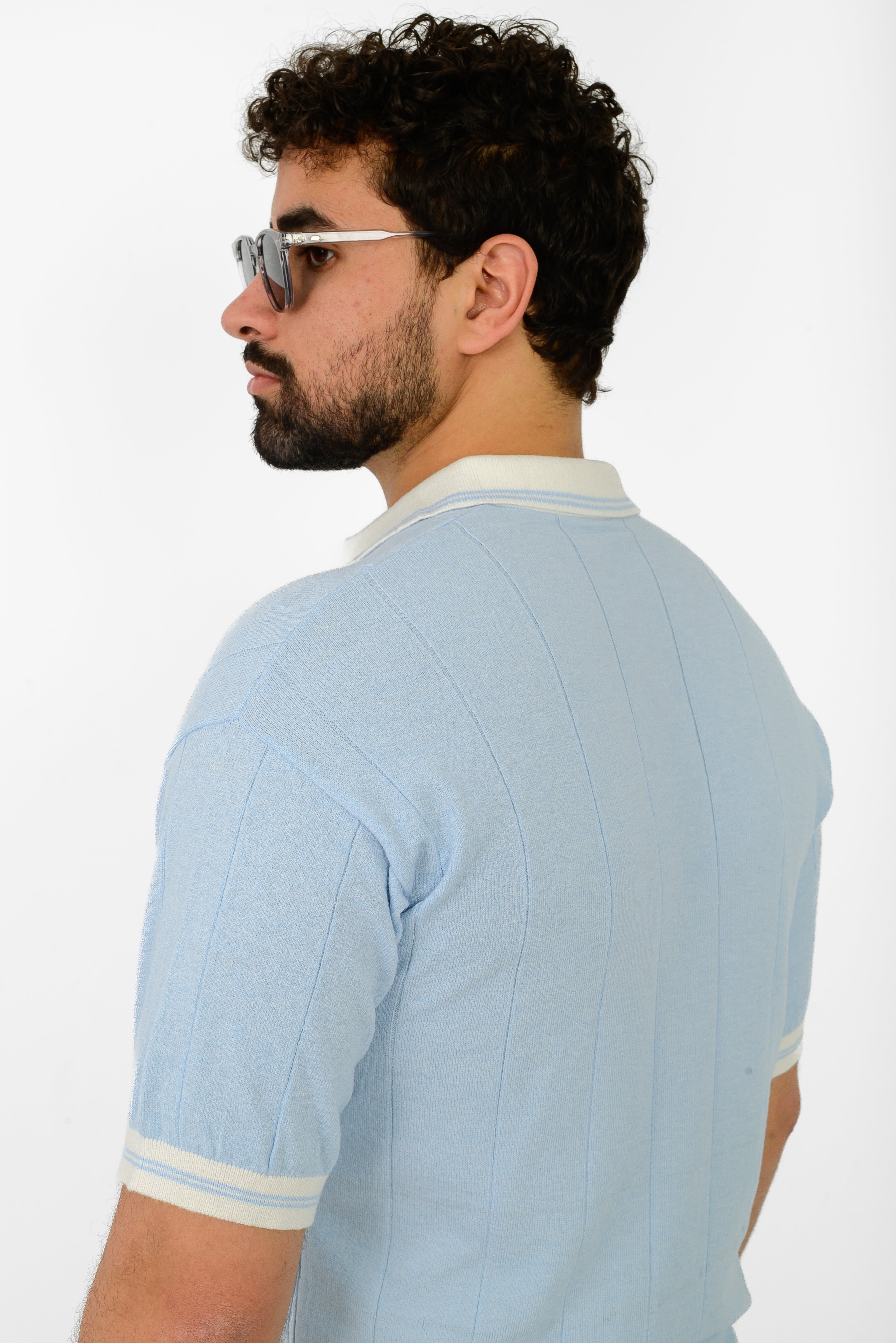 Knit Striped T-Shirt – Sky Blue