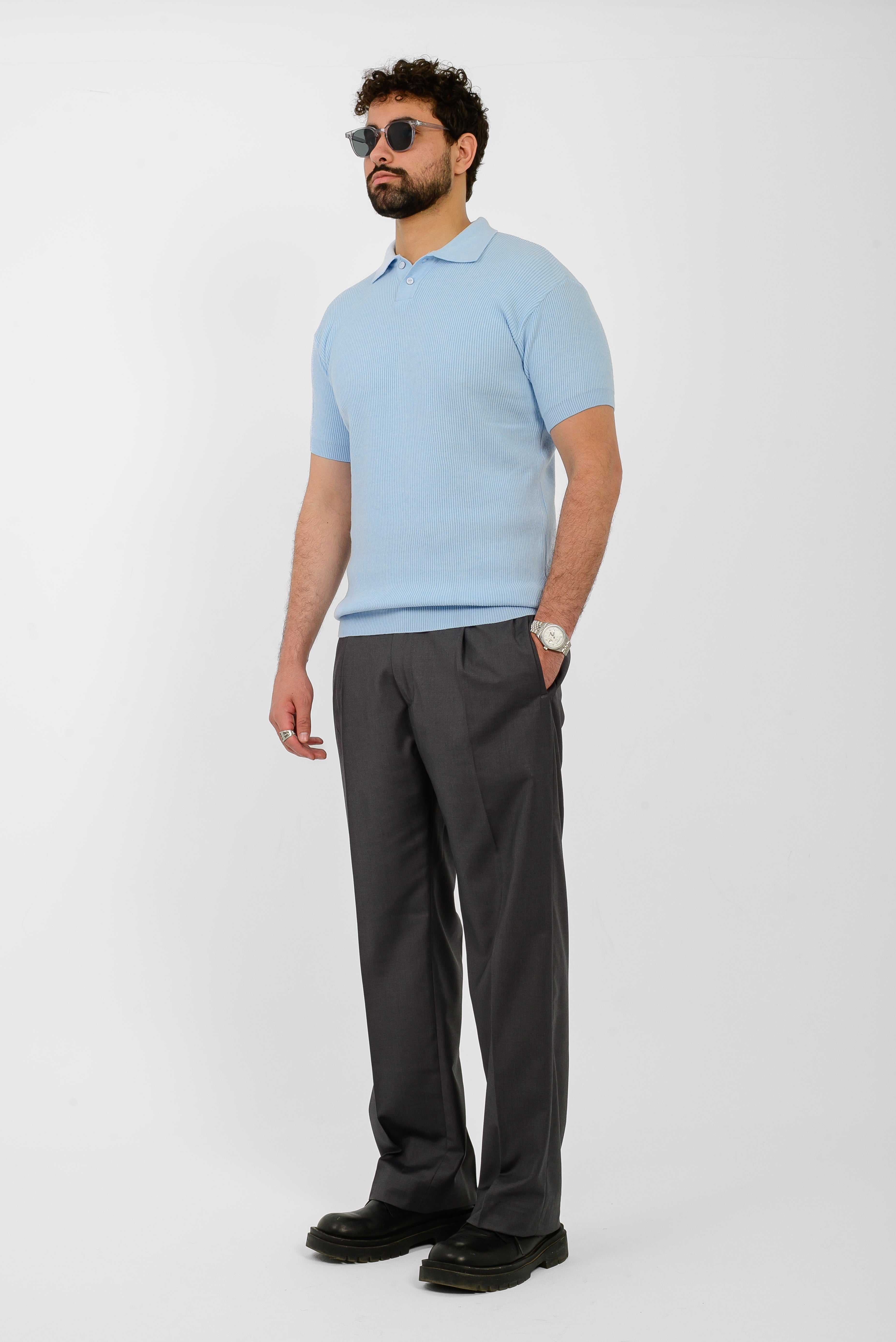Knit Ribbed T-Shirt – Blue Sky