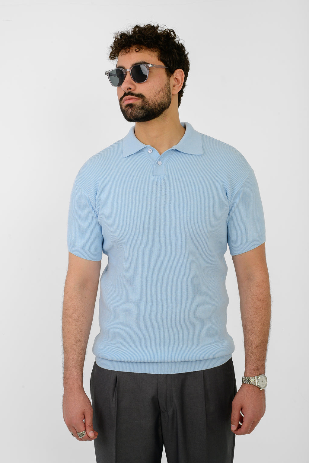 Knit Ribbed T-Shirt – Blue Sky