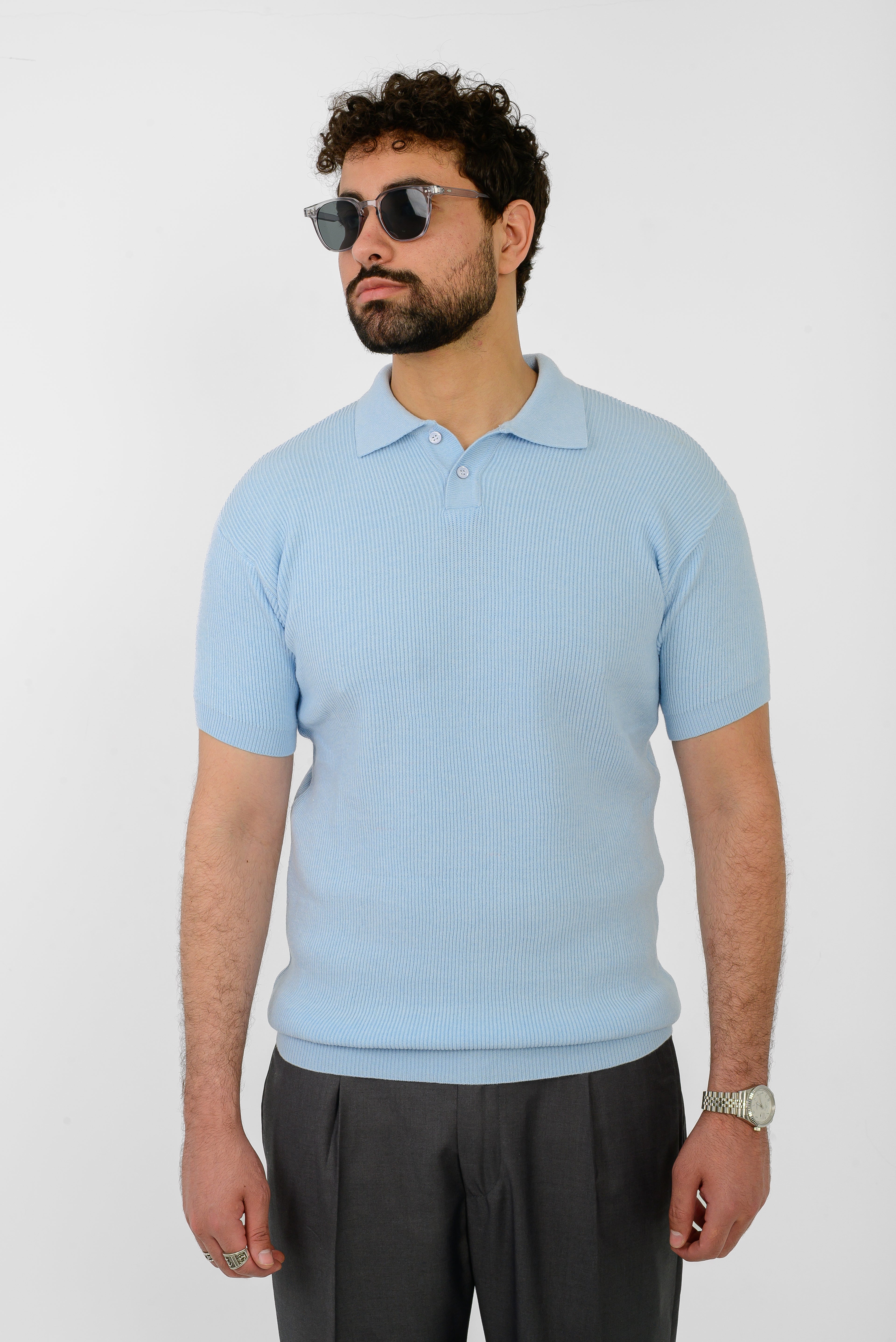 Knit Ribbed T-Shirt – Blue Sky