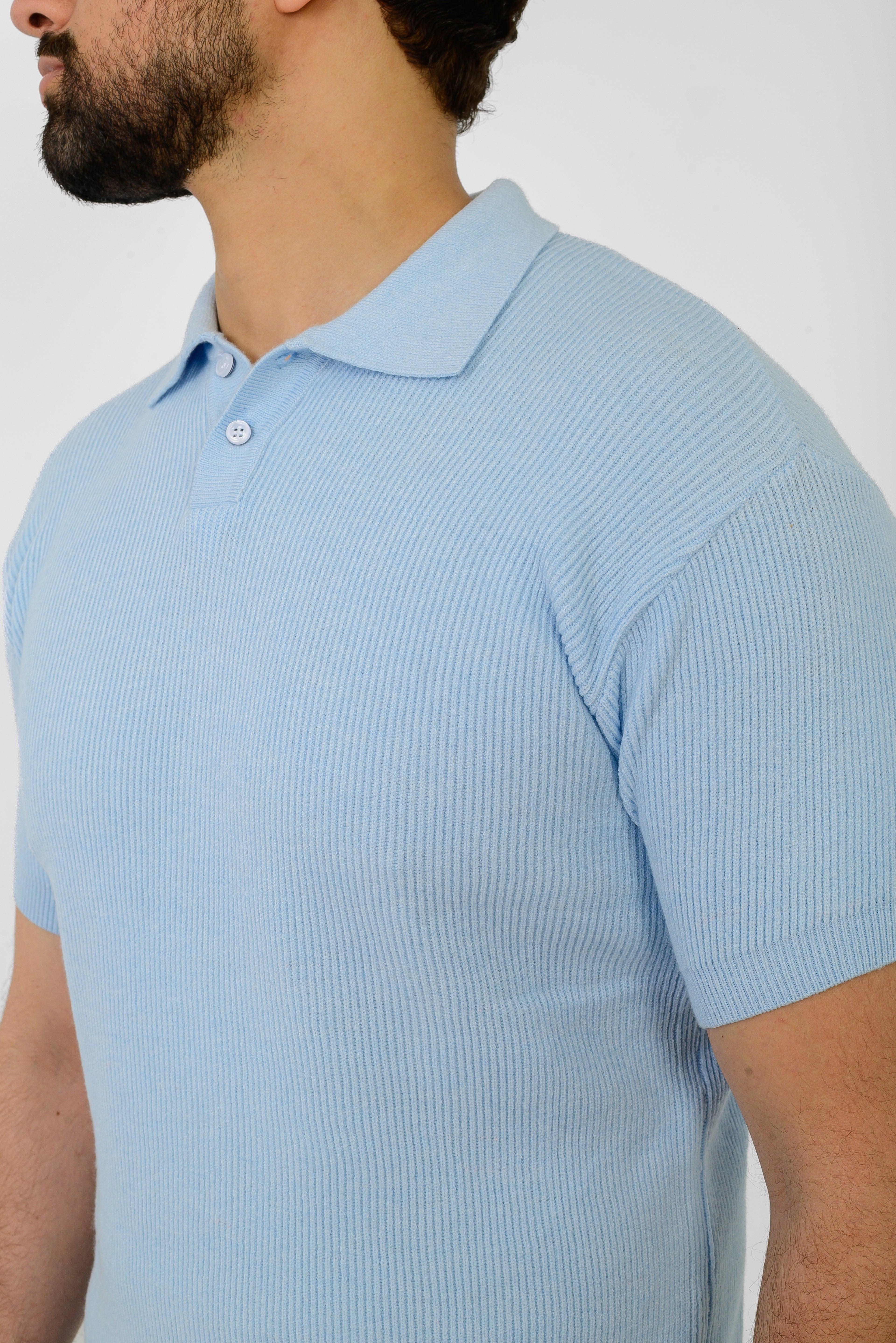 Knit Ribbed T-Shirt – Blue Sky