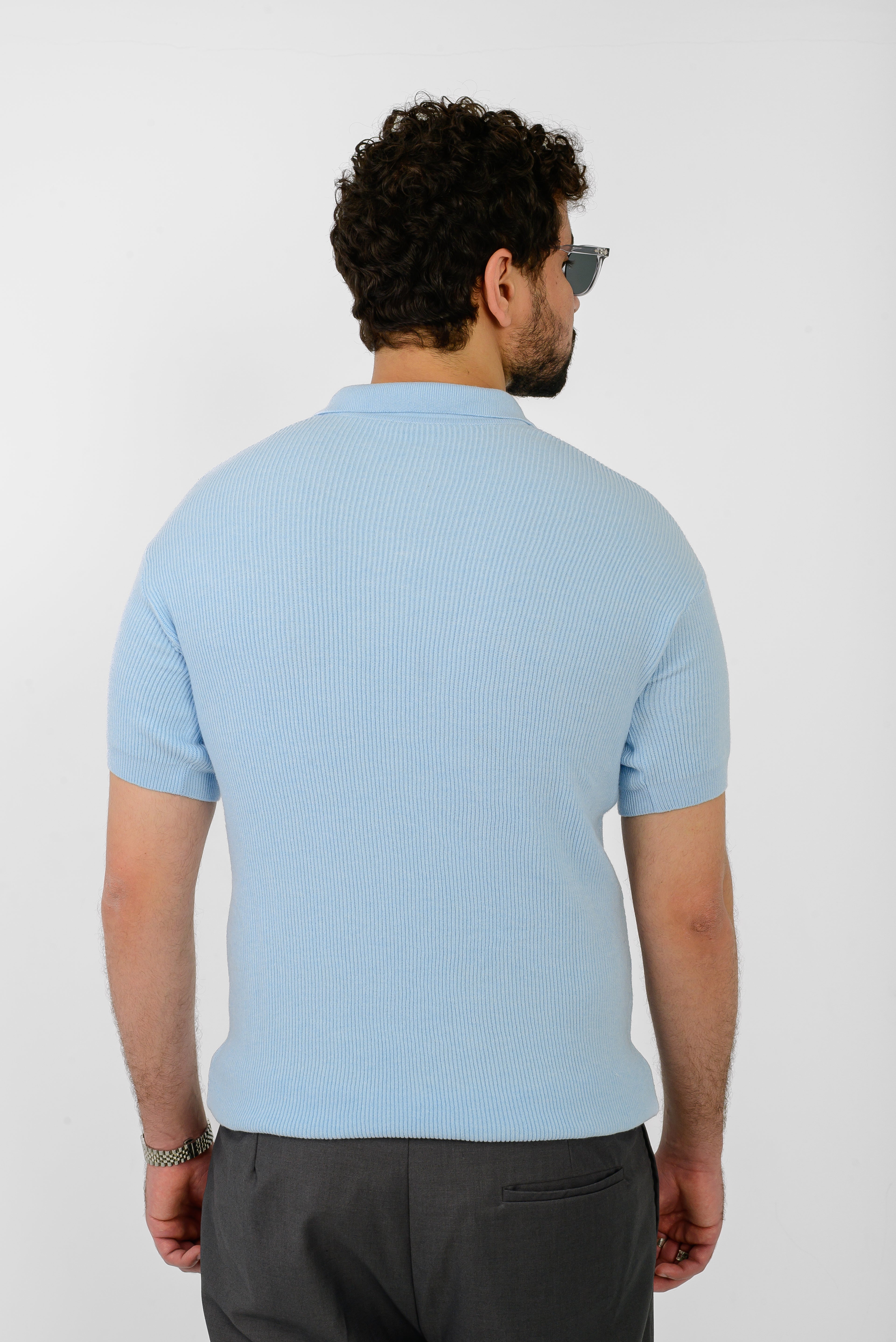 Knit Ribbed T-Shirt – Blue Sky