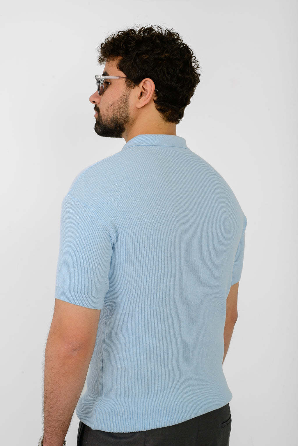 Knit Ribbed T-Shirt – Blue Sky