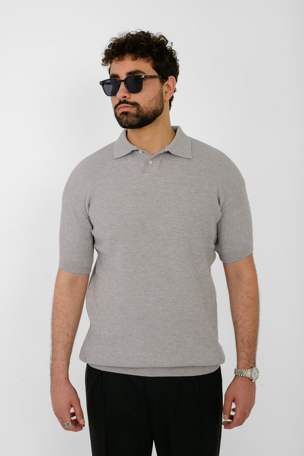 Knit Ribbed T-Shirt – Grey