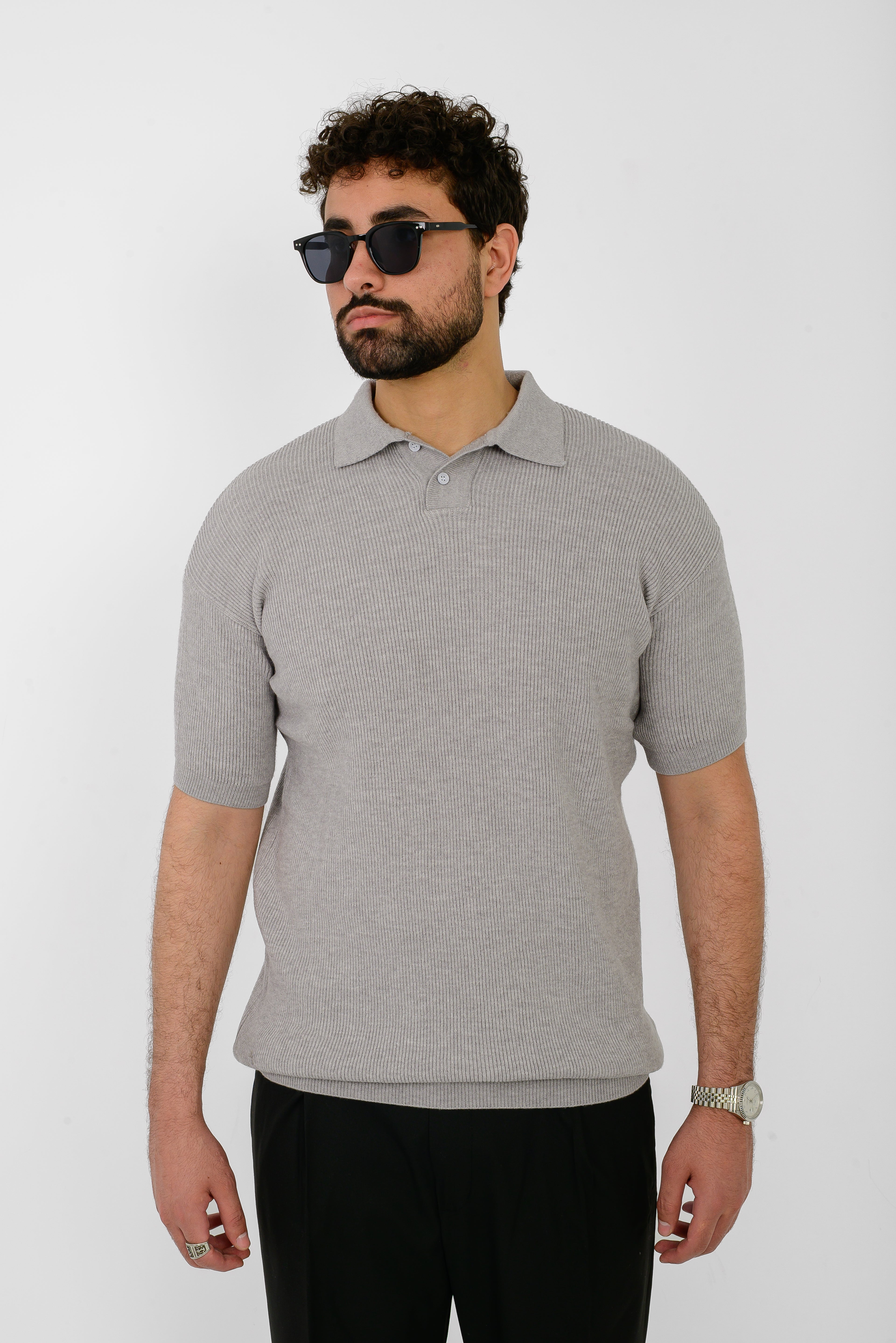 Knit Ribbed T-Shirt – Grey