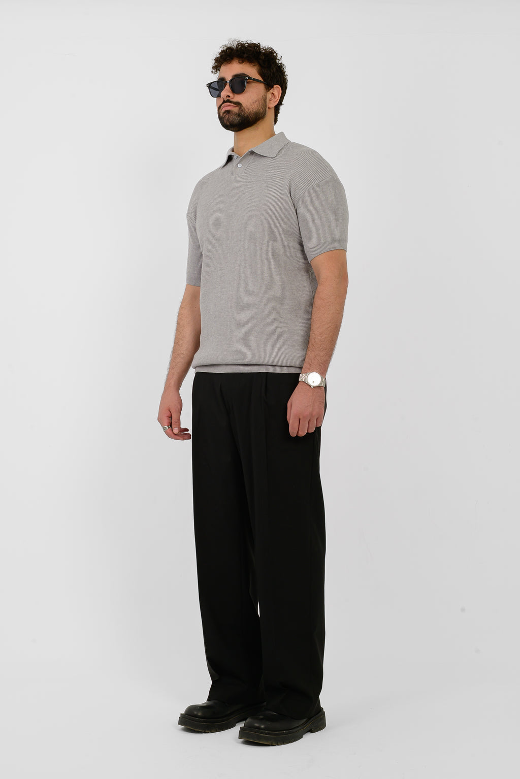 Knit Ribbed T-Shirt – Grey