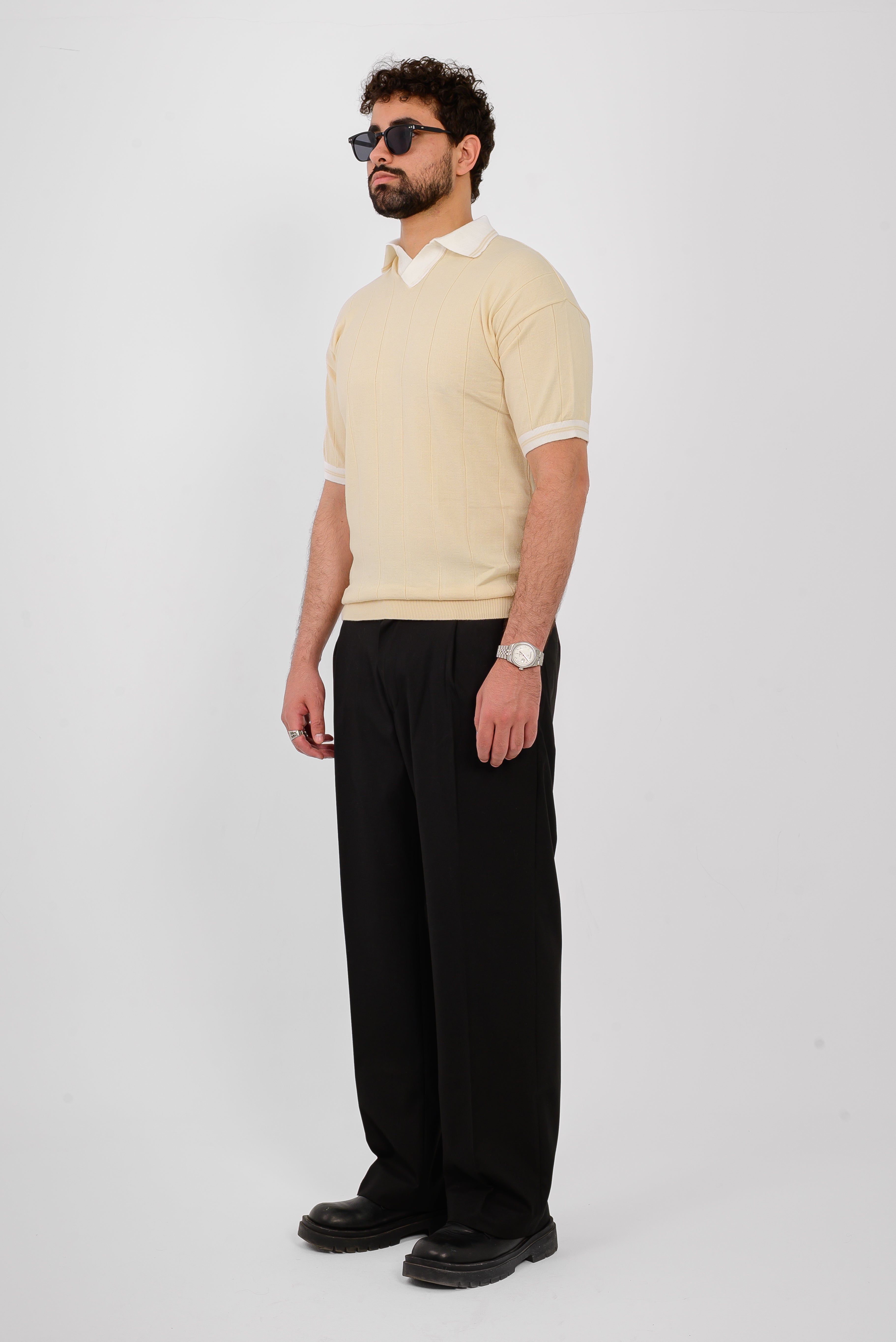 Knit Striped T-Shirt – Beige
