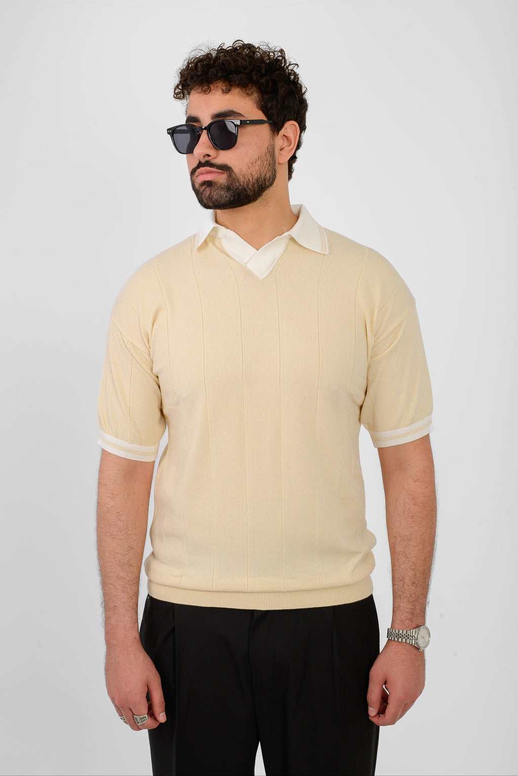 Knit Striped T-Shirt – Beige