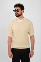 Knit Striped T-Shirt – Beige