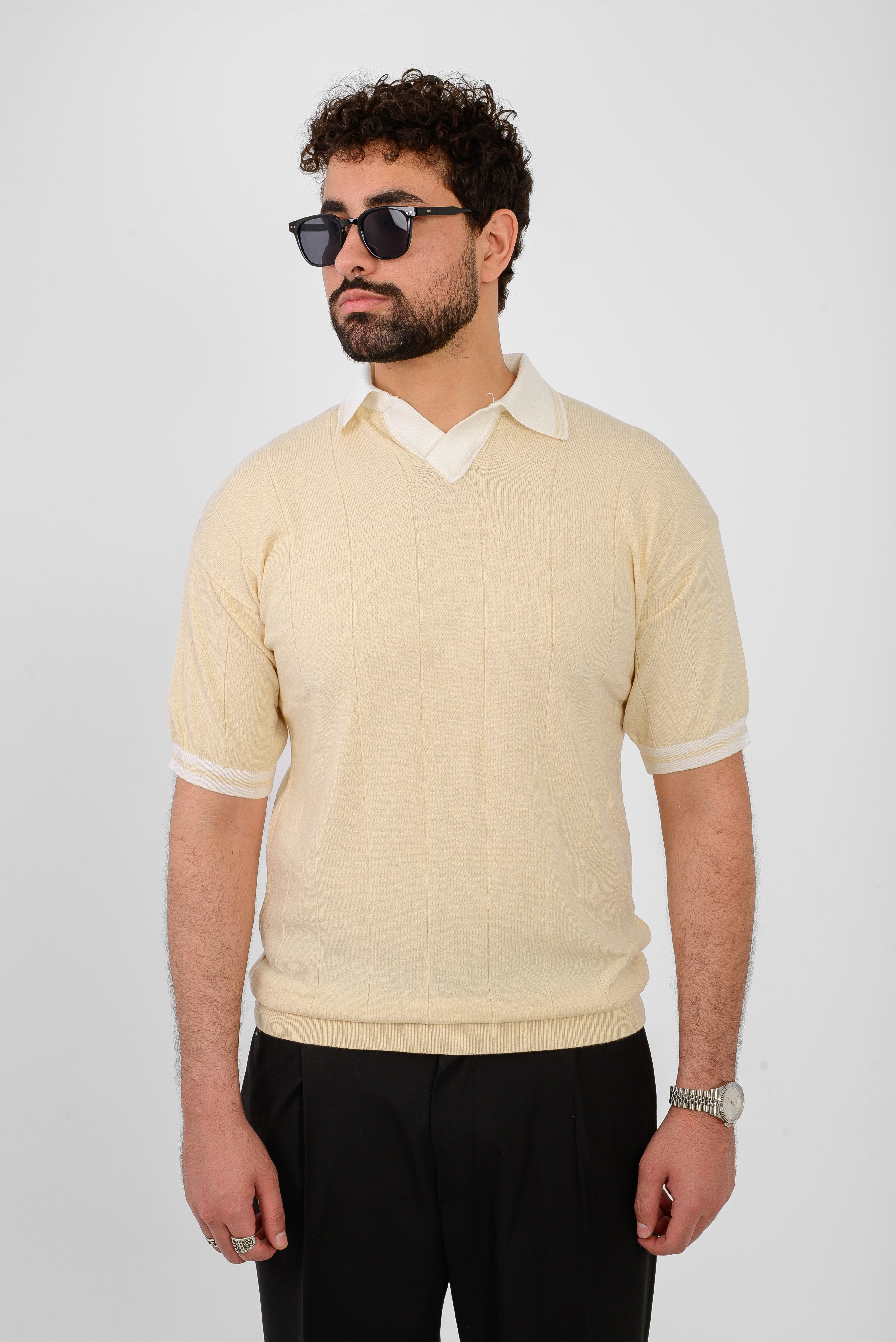 Knit Striped T-Shirt – Beige