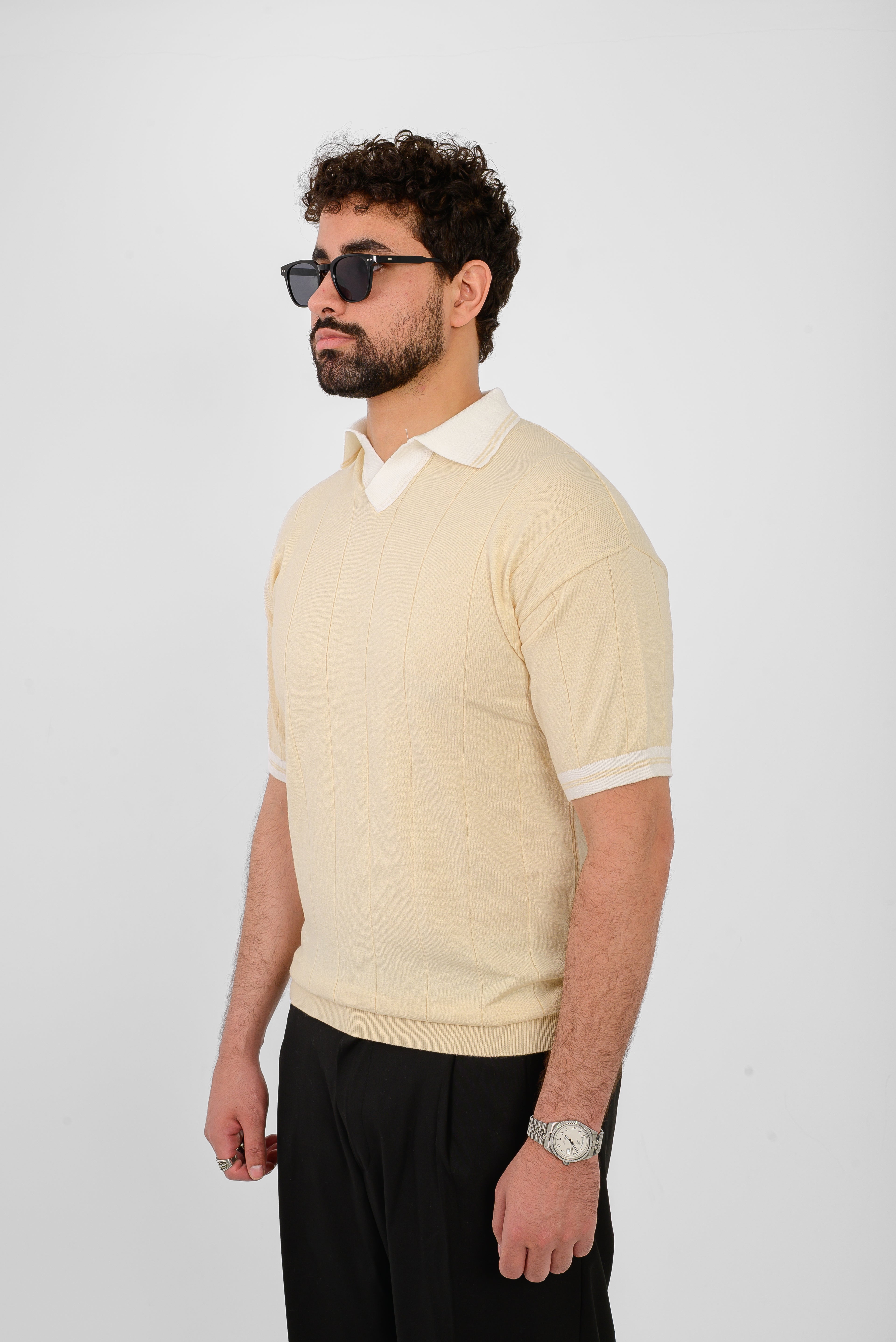 Knit Striped T-Shirt – Beige