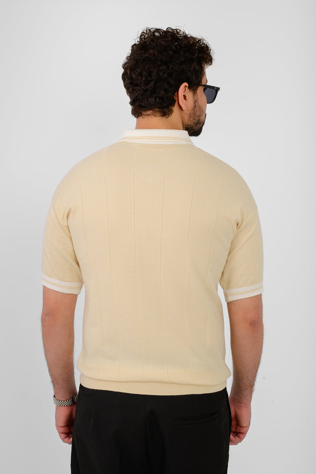 Knit Striped T-Shirt – Beige