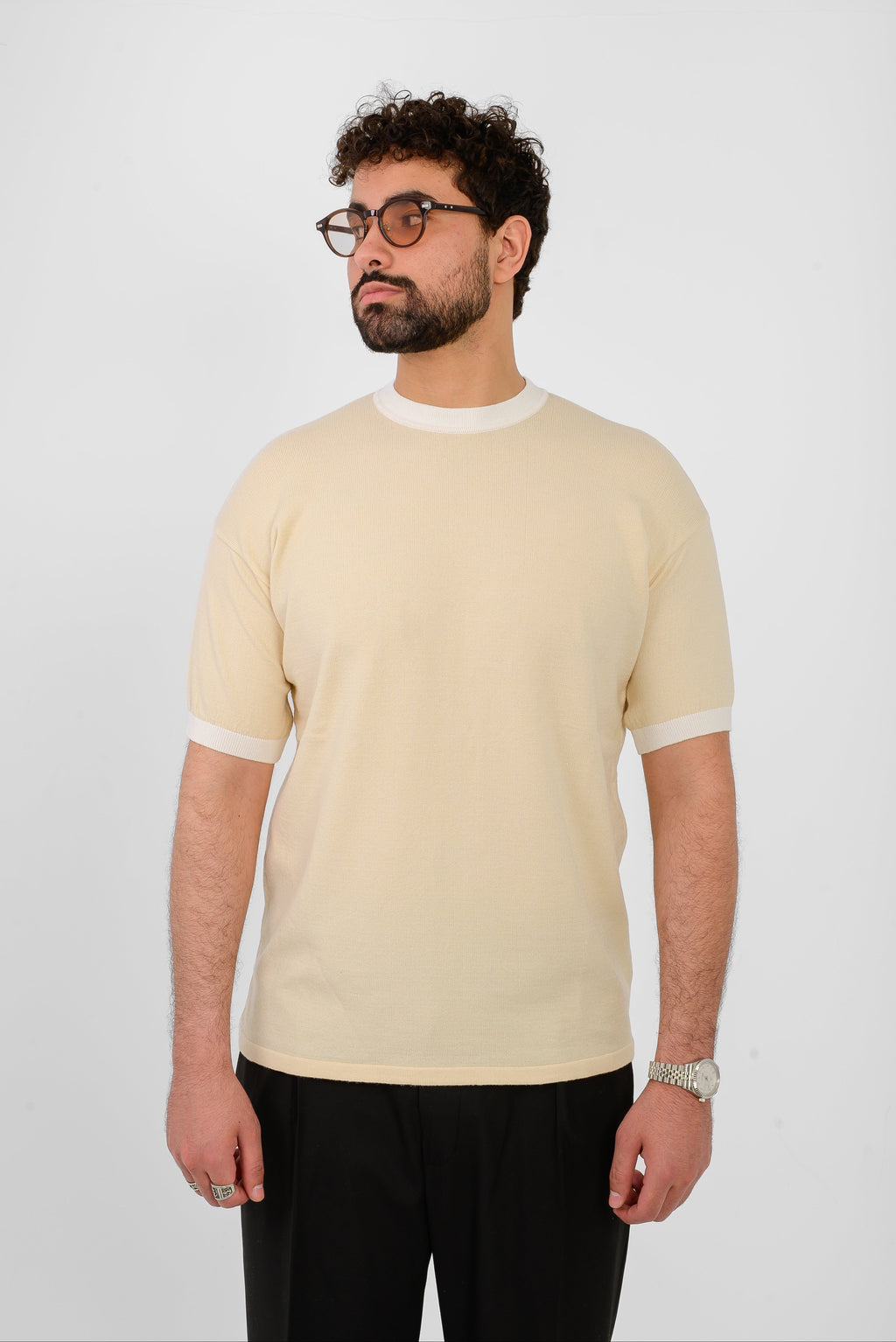 Knit Ringer T-Shirt – Beige