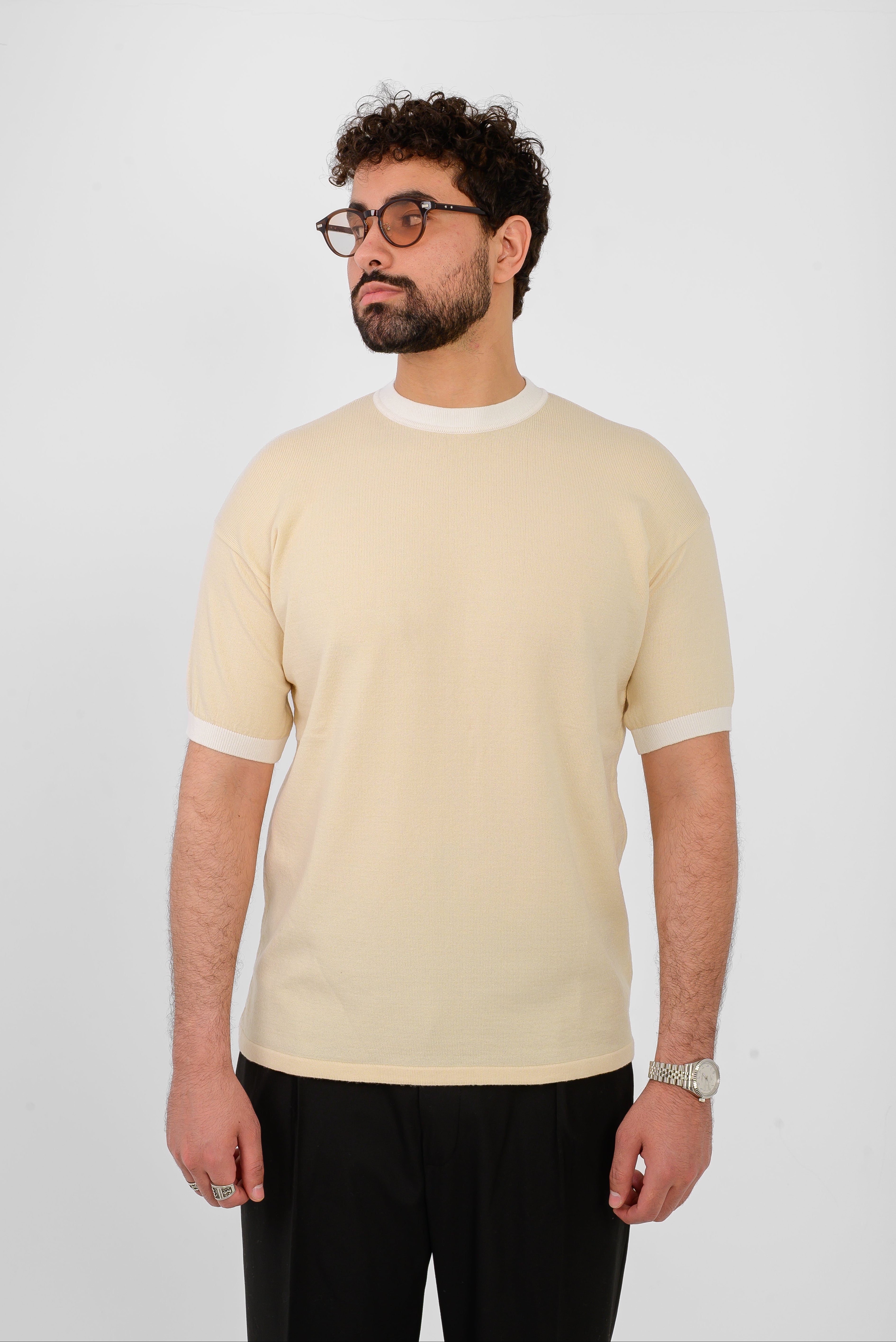 Knit Ringer T-Shirt – Beige