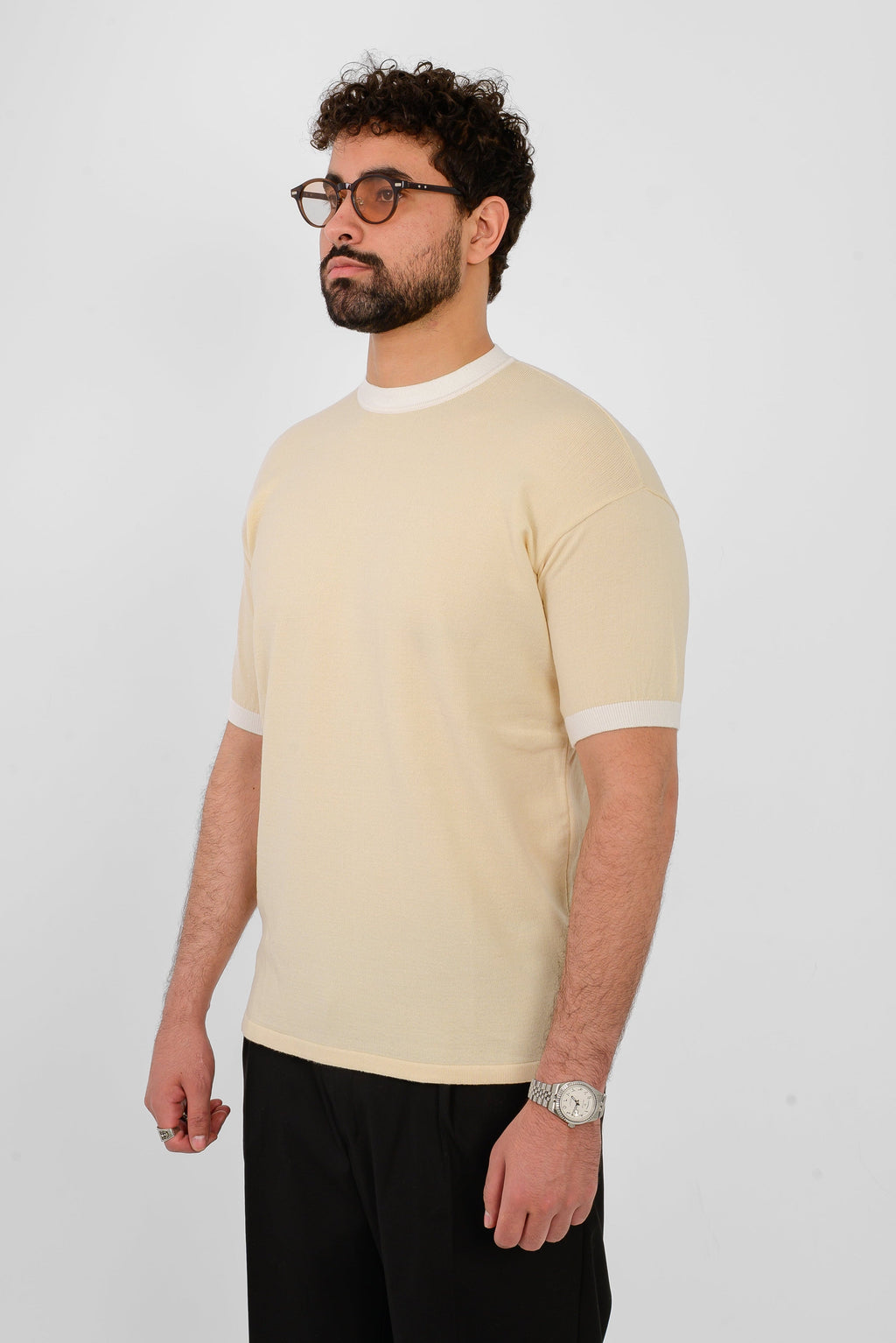 Knit Ringer T-Shirt – Beige