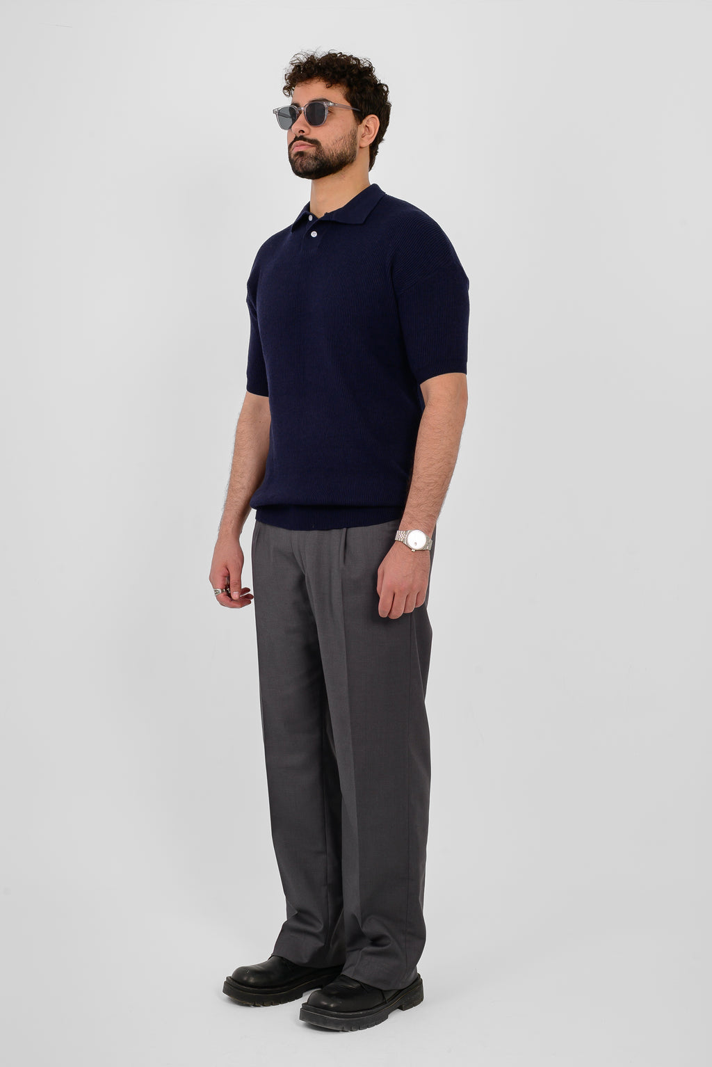 Knit Ribbed T-Shirt – Navy