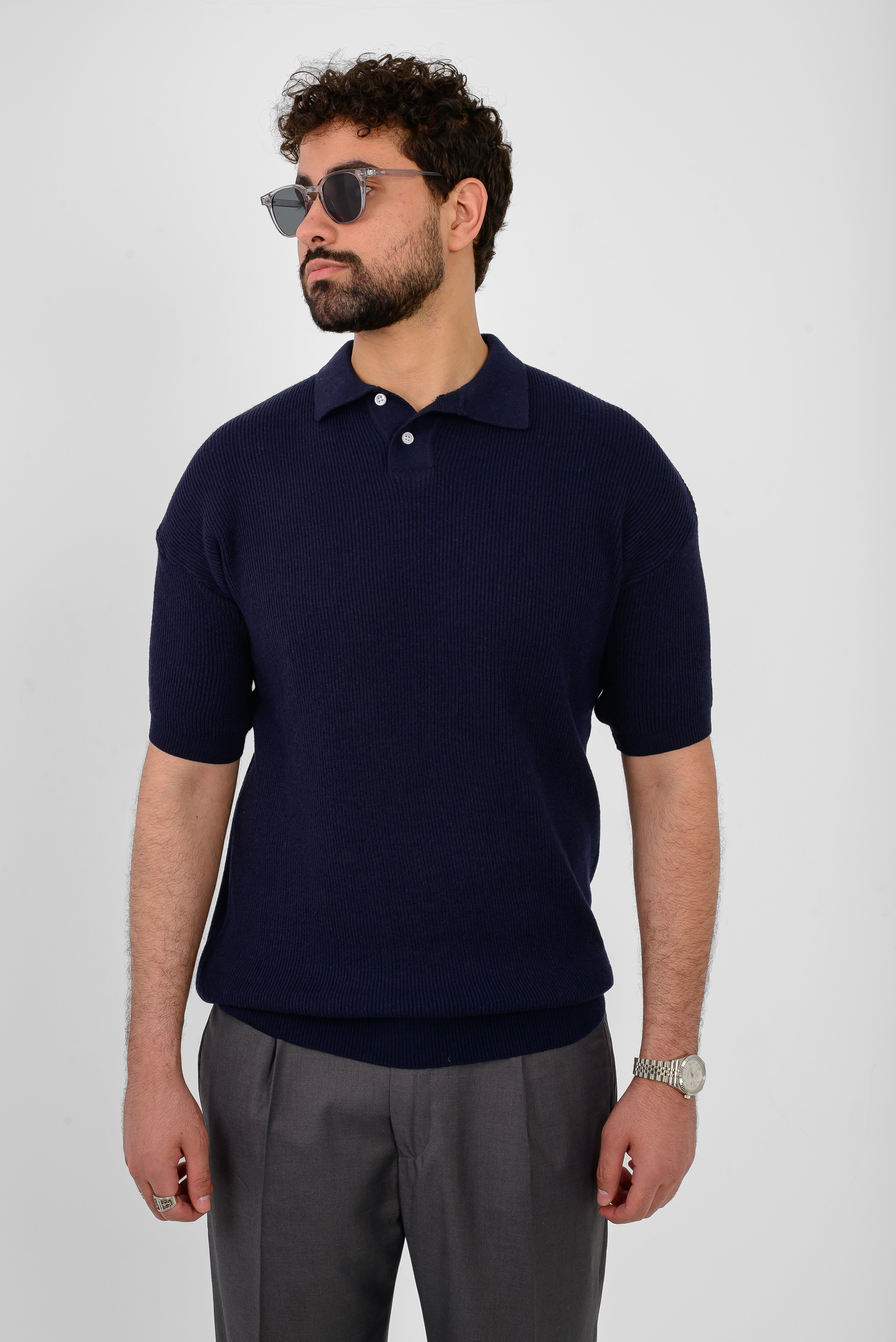 Knit Ribbed T-Shirt – Navy