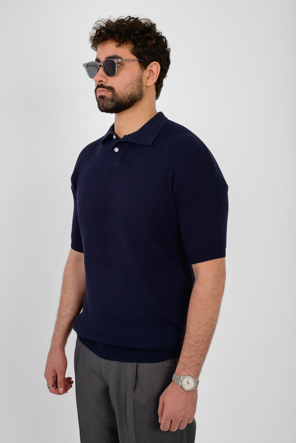 Knit Ribbed T-Shirt – Navy