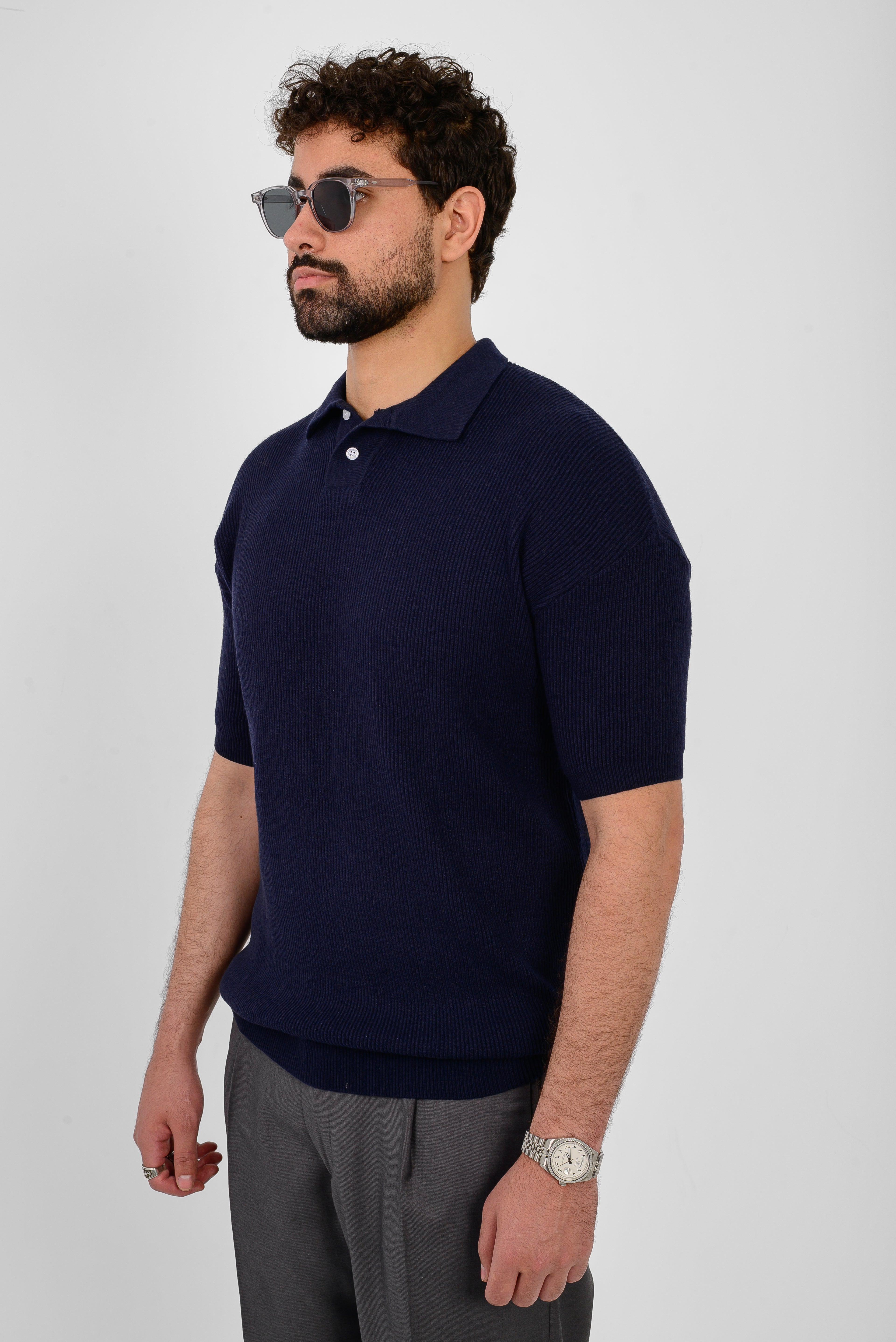 Knit Ribbed T-Shirt – Navy
