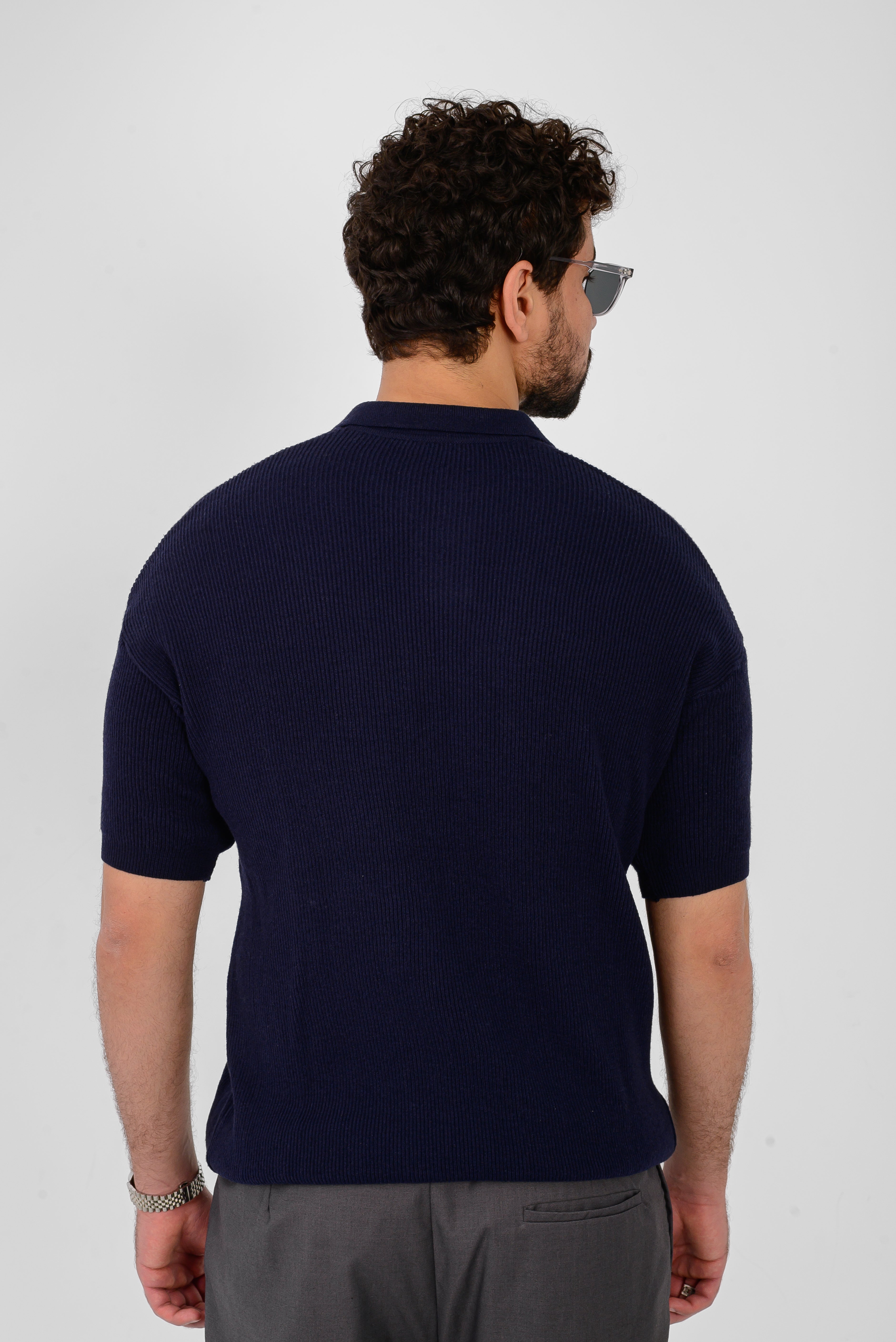 Knit Ribbed T-Shirt – Navy