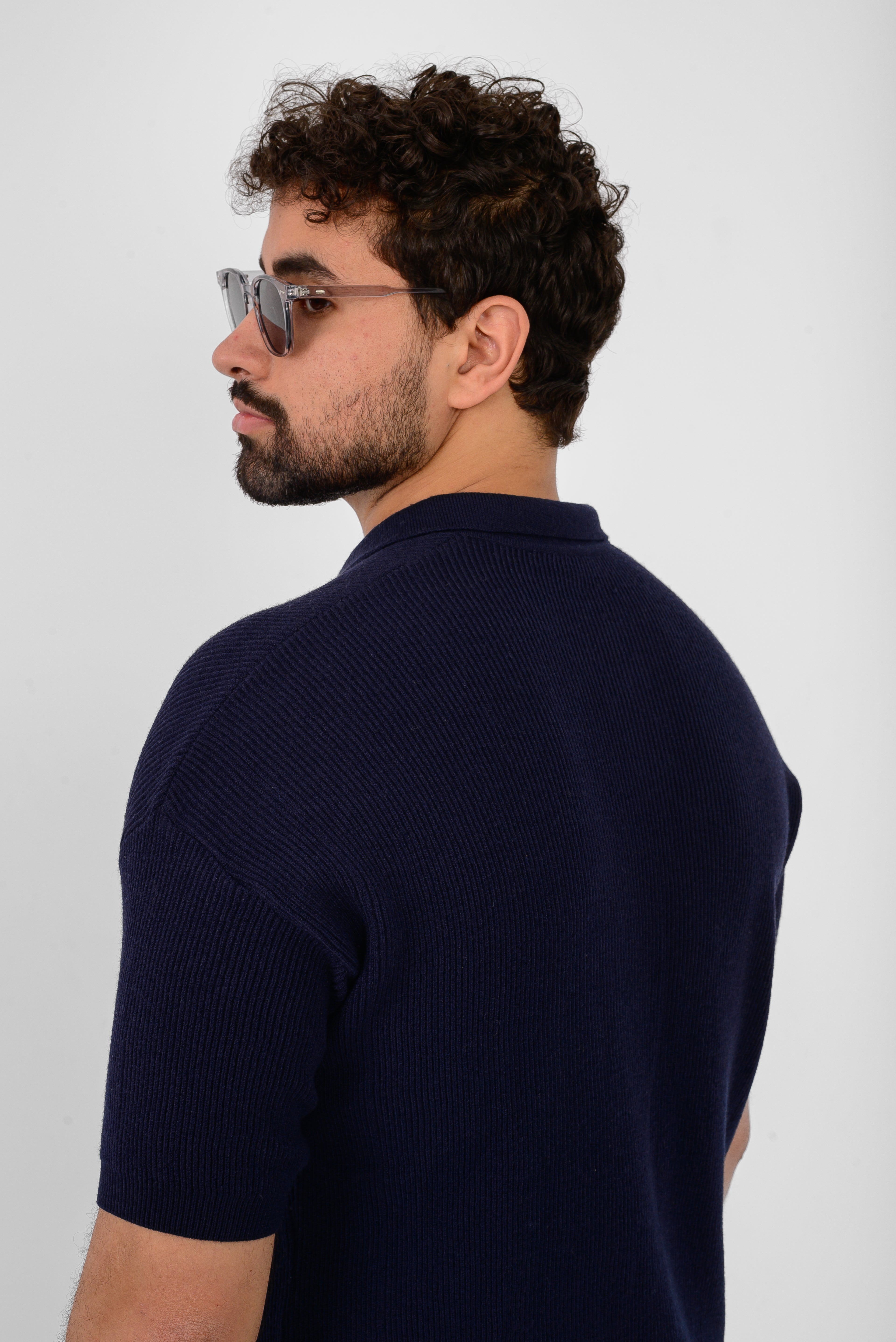 Knit Ribbed T-Shirt – Navy